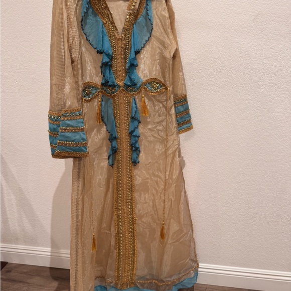 Dresses & Skirts - Elegant Beige and Teal Embellished Kaufttan